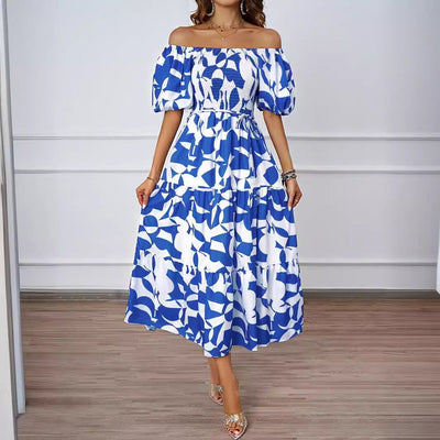 Valeria | Elegantes Off-Shoulder Midikleid mit Puffärmeln