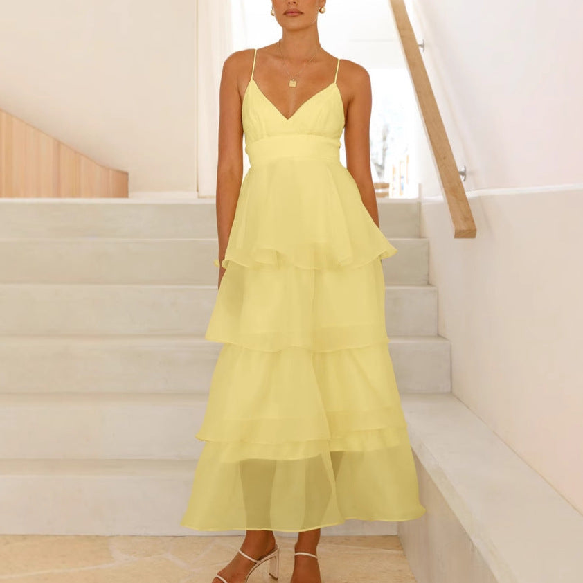 Vanessa | Elegantes Maxikleid mit mehrlagigen Rüschen und Spaghettiträgern
