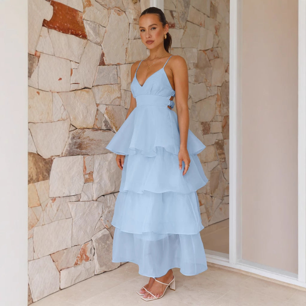 Vanessa | Elegantes Maxikleid mit mehrlagigen Rüschen und Spaghettiträgern