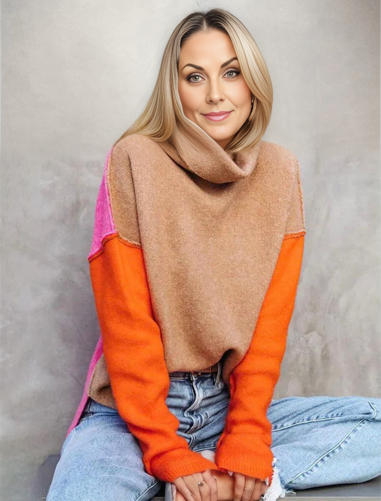 Doreen | Warmer pullover aus Baumwolle mit Farbblock Design