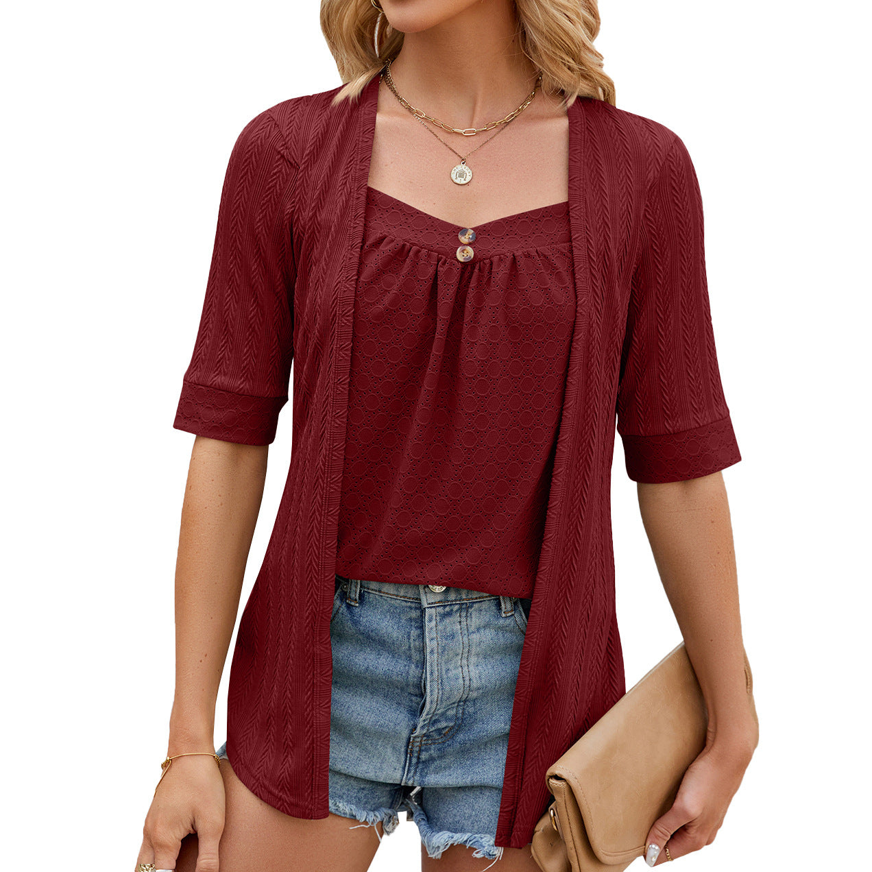 Julia | Offene Strickoptik mit Eck-Ausschnitt Weiches Shirt