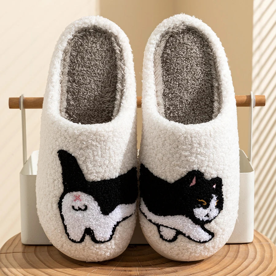 Zaira | Bequeme rutschfeste Winterpantoffeln mit Katzenmotiv