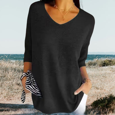 Sophia | Top  Leichtes V-Ausschnitt Design, Sommermode in Weiß und Rot