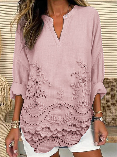 Valona | Druckbluse mit Eleganter Blumenstickerei für Mühelose Eleganz