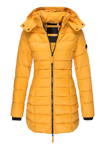 Aria - Abrigo acolchado de invierno con capucha de largo medio entallada para mujer Gris