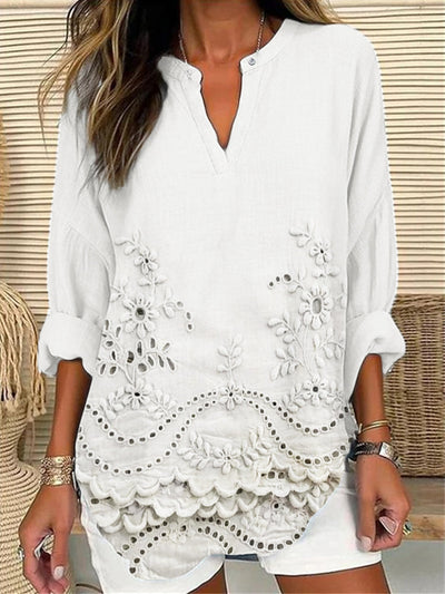 Valona | Druckbluse mit Eleganter Blumenstickerei für Mühelose Eleganz