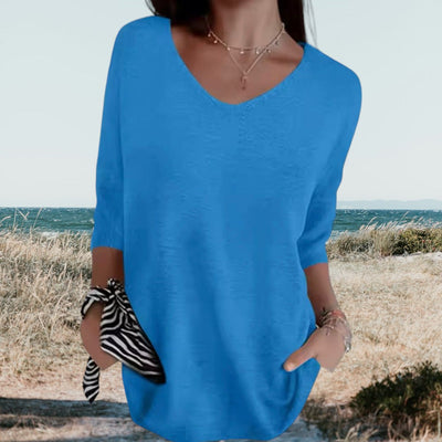 Sophia | Top  Leichtes V-Ausschnitt Design, Sommermode in Weiß und Rot