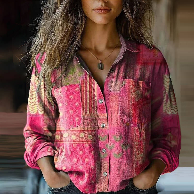 Fiona | Damenbluse mit Ethno-Print – Vintage-Stil