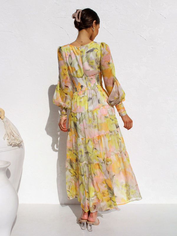 Leira | Maxikleid Langarm – Fließender Stoff, Festlich für Hochzeitsgast Damen