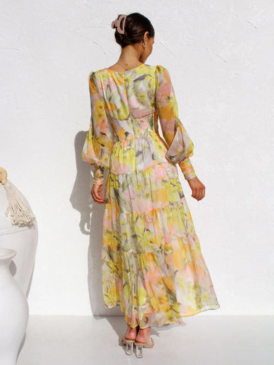 Leira | Maxikleid Langarm – Fließender Stoff, Festlich für Hochzeitsgast Damen