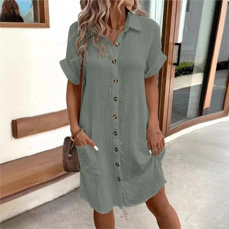 Käthe | Sommerkleid Bequem Mit Kragen Und Taschen
