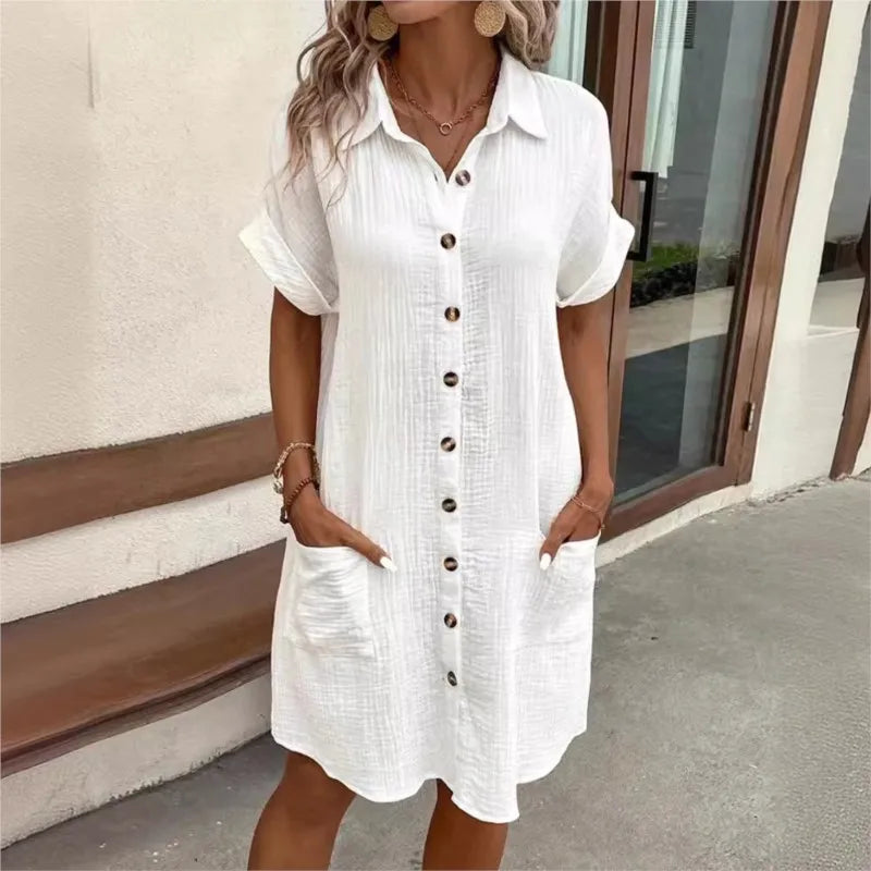 Sommerkleid - Bequem Mit Kragen Und Taschen-6