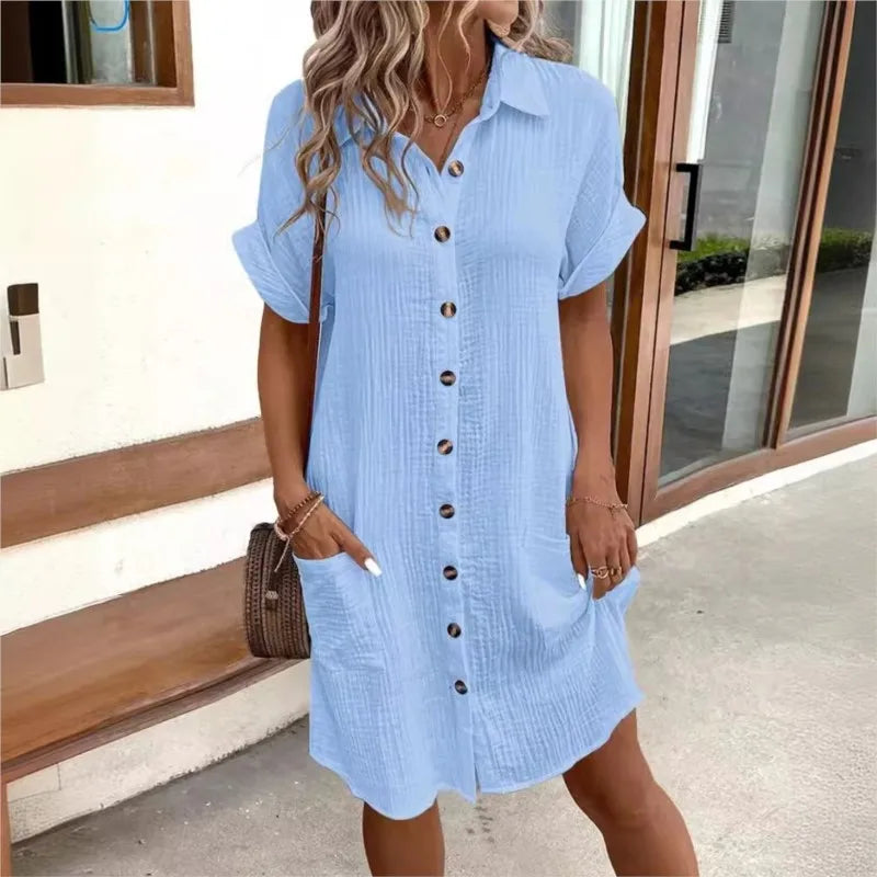 Käthe | Sommerkleid Bequem Mit Kragen Und Taschen
