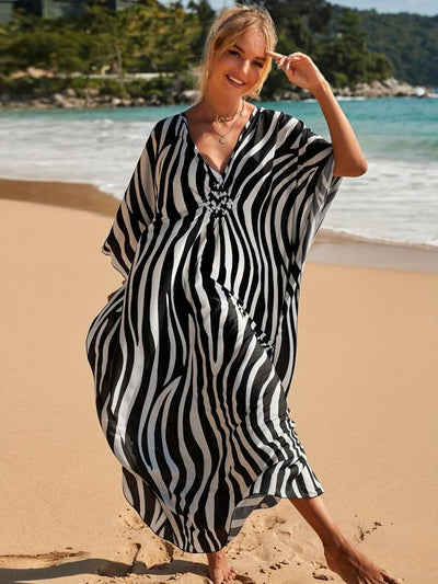 Zebra | Strandkleid Damen im Zebra-Print mit V-Ausschnitt für den Sommer