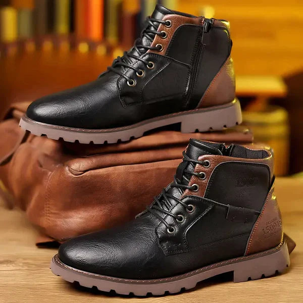 Knox | Schnürstiefel Schwarz aus Leder mit Verstärkter Sohle