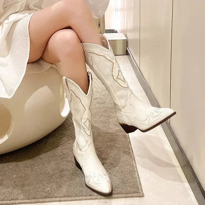 Mila | Cowboystiefel Damen Schwarz mit Gestickten Details
