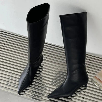Rosette | Kniehohe Damenstiefel Schwarz mit Absatz 6