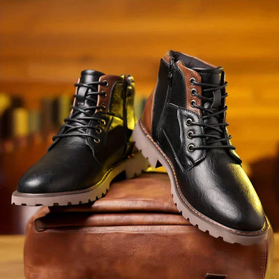 Knox | Schnürstiefel Schwarz aus Leder mit Verstärkter Sohle