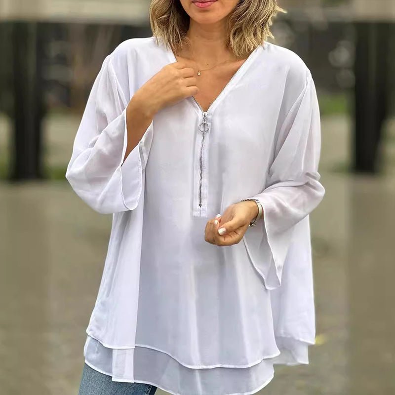 Aria | Damenhemd mit V-Ausschnitt und Reißverschluss aus Chiffon