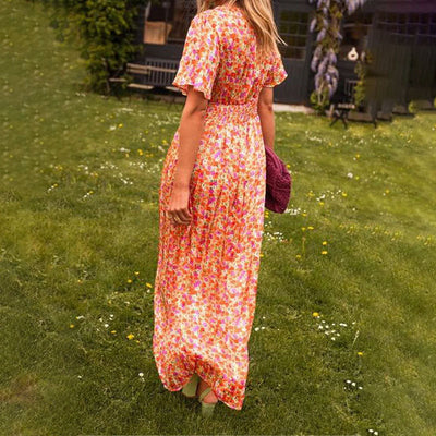 Charlotte | Sommerkleid Damen mit V-Ausschnitt, Tailliert, Lang, Elegantes Design
