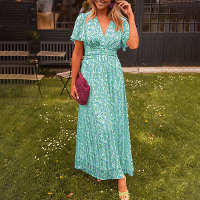Charlotte | Sommerkleid Damen mit V-Ausschnitt, Tailliert, Lang, Elegantes Design