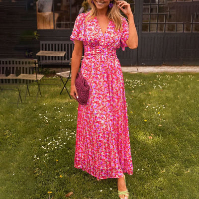 Charlotte | Sommerkleid Damen mit V-Ausschnitt, Tailliert, Lang, Elegantes Design