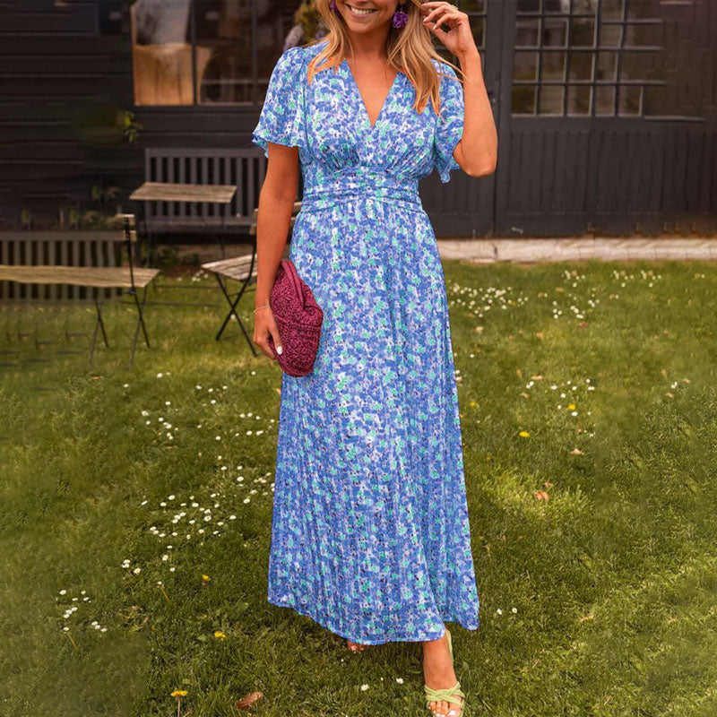 Charlotte | Sommerkleid Damen mit V-Ausschnitt, Tailliert, Lang, Elegantes Design